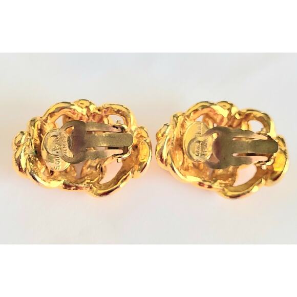 Sonia Rykiel Gold Earrings Chunky Clip-On Signed Vintage Mid Century Modern MCM - Picture 6 of 11